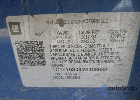 2021 Chevrolet Bolt Ev Fwd Lt z USA, uszkodzony, nr VIN 1G1FY6S09M4108630